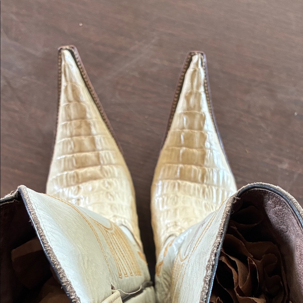 Cream Exotic Leather Men's Western Cowboy Boots - Picture 4 of 6